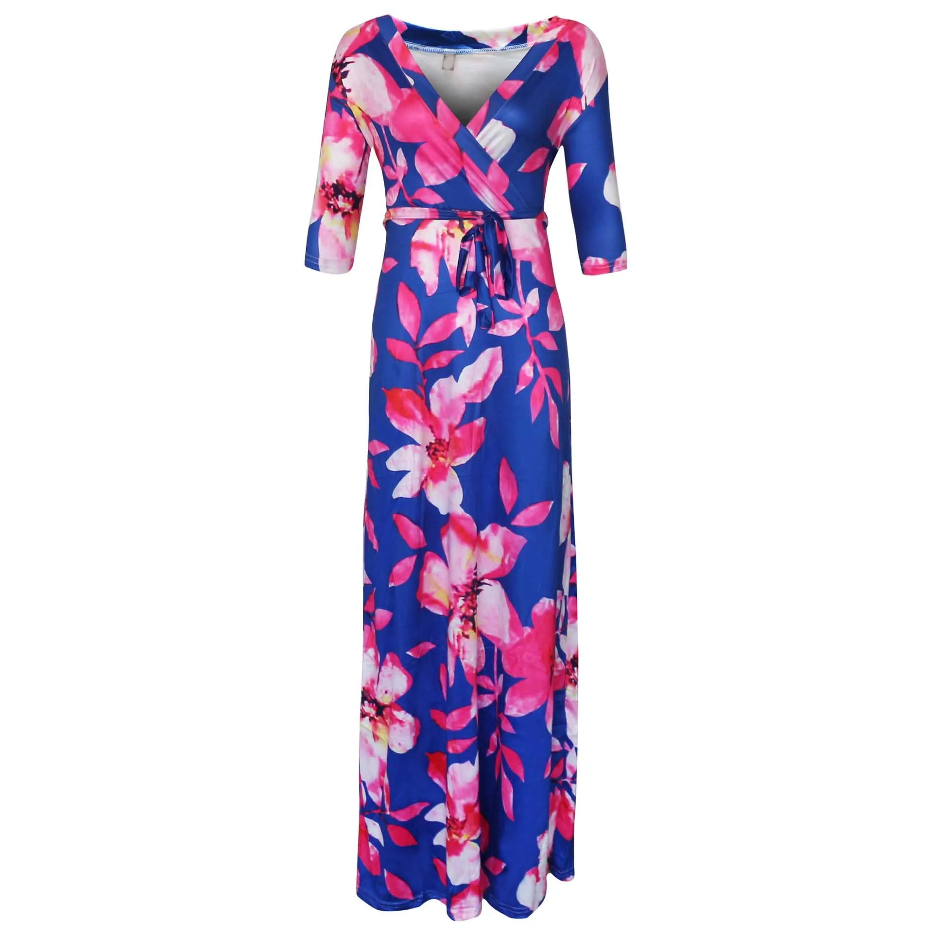 

Plus Size Women Beach Bohemian Dress Long Sleeve V Neck Print Dress Floor Length Long Maxi Dress
