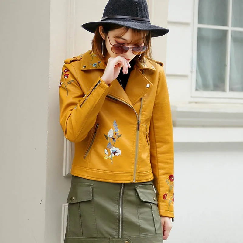 Новинка осени 2017 женские короткие кожаные куртки с отворотом Женская