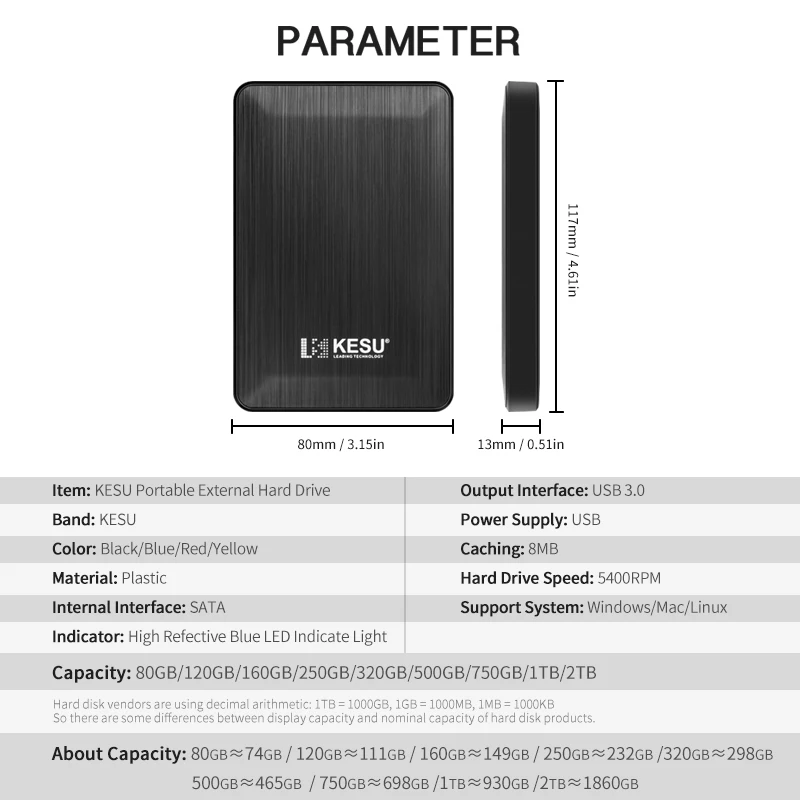 KESU 2518 портативный внешний жесткий диск 2 5 &quotHDD 120 Гб 160 250 ГБ 320 USB 3 0 быстрая