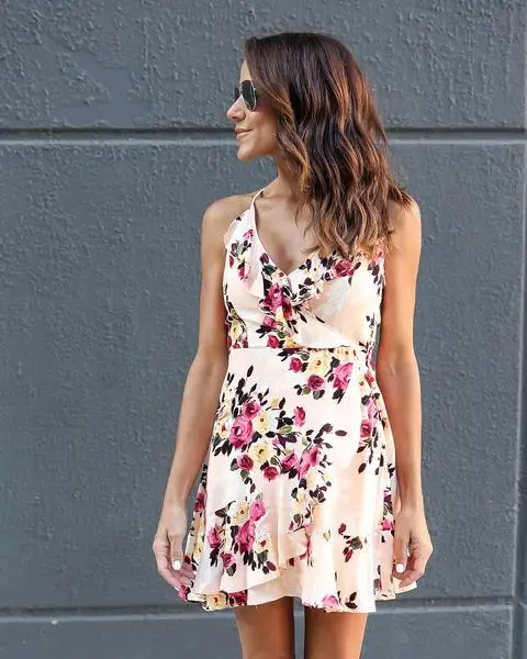 Оборки с цветочным принтом Осень Bodycon партия Короткое платье 2017 г. пикантная