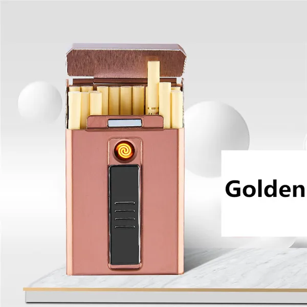 Gold2 Аварийный Женский 20 длинный тонкий чехол для сигарет с зарядкой Реверсивный вольфрамовый провод компрессионный металлический чехол для сигарет - Цвет: Gold2