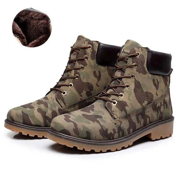 Army velvet Зимние ботинки мужские новые теплые зимние ботинки на меху рабочая обувь Мужские ботинки в военном стиле из искусственной кожи на шнуровке мужская обувь размера плюс - Цвет: Army velvet