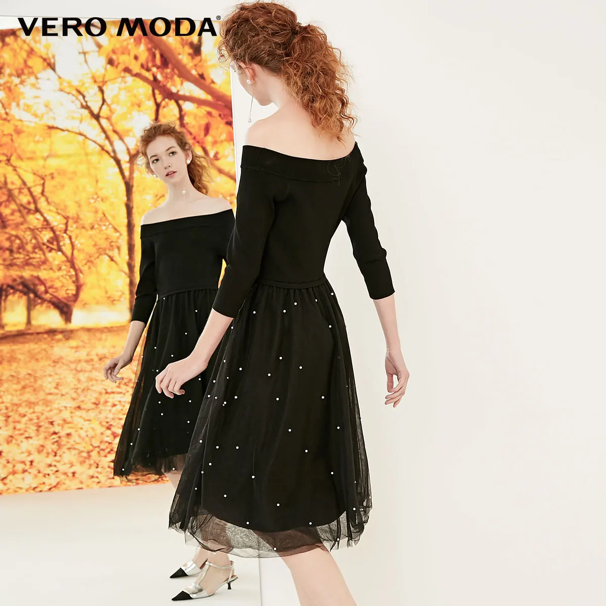 Vero Moda Новое Женское трикотажное платье с 3/4 рукавами и открытыми плечами | 318346521