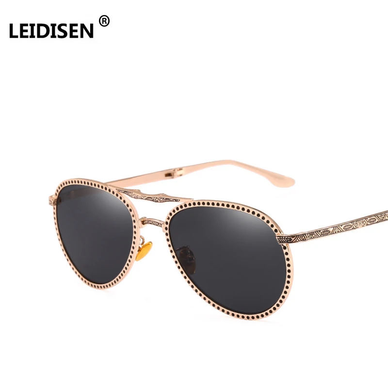 LEIDISEN Foldable Metal Sunglasses Vintage Pattern Engraving Men Women Brand Glasses Designer Fashion Sun glasses UV400 | Аксессуары для