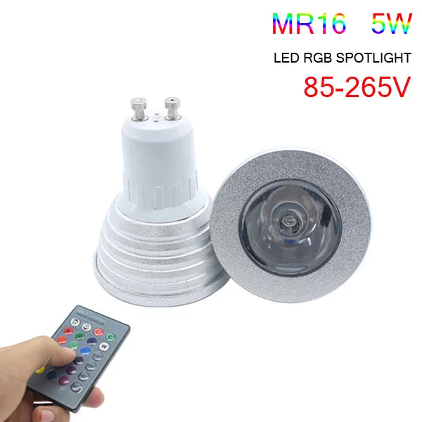 GU10 5W RGB spotligh Светодиодный RGB лампа E27 E14 GU10 85-265V MR16 12V светодиодный сменный светильник 5W волшебный праздник RGB Освещение+ пульт дистанционного управления 16 цветов - Испускаемый цвет: GU10 5W RGB spotligh