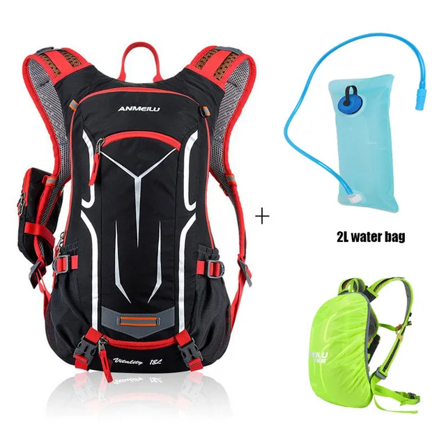 water bag and red 18L водонепроницаемый велосипедный рюкзак, сверхлегкий MTB велосипедная сумка для мужчин, открытый велосипедный гидратационный рюкзак с дождевиком, без сумки для воды - Цвет: water bag and red