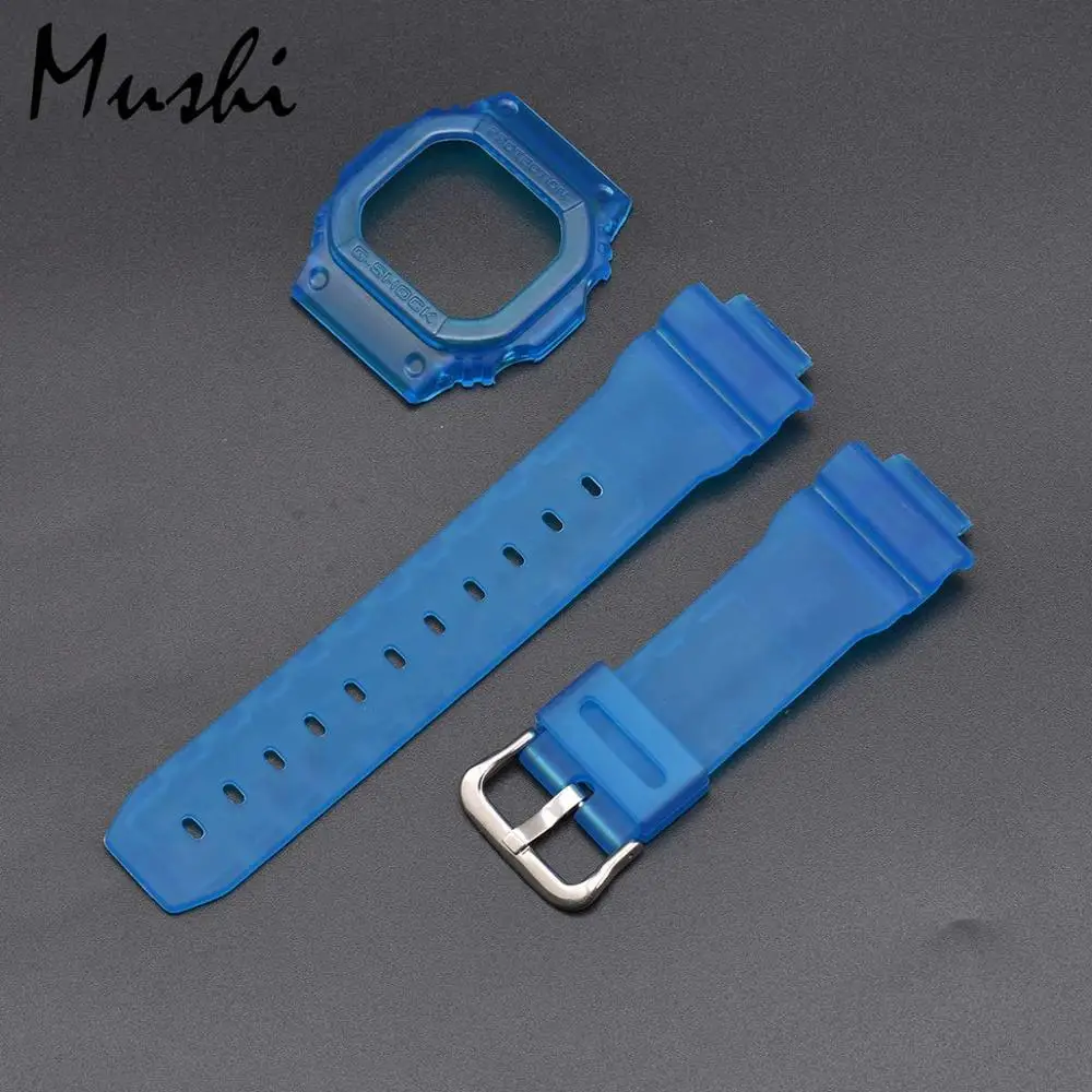 Blue Часы Ms ремень для объектива с оптическими зумом Casio DW-5600 GWX-5600 GW-5000 серии черный прозрачный красный зеленый Для Мужчин Смотреть полоса чехол+ инструмент - Цвет ремешка: Blue