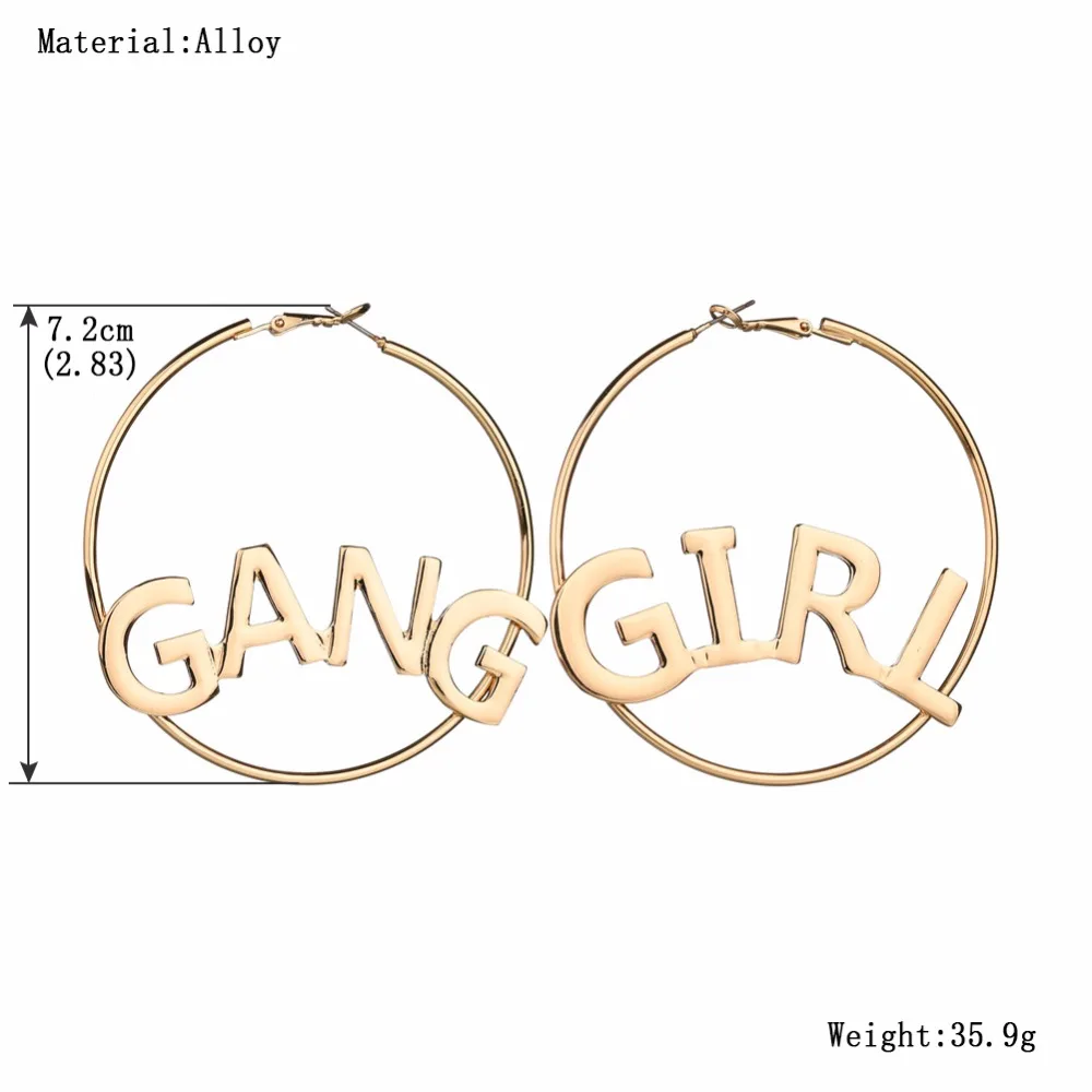 UAM себе ювелирные изделия девушка банды письмо Большой Серьги Кольца для женщин