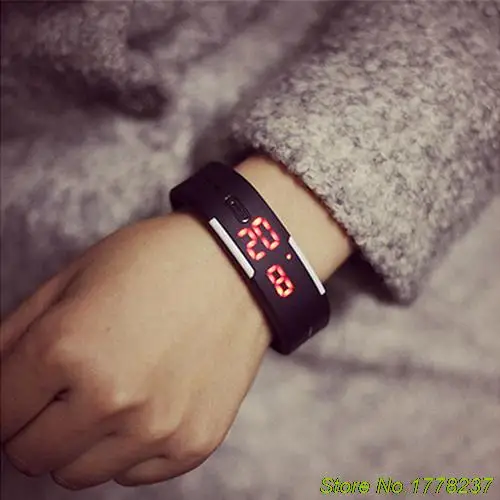 Мужские Женские силиконовые спортивные часы с красным светодиодным сенсорным