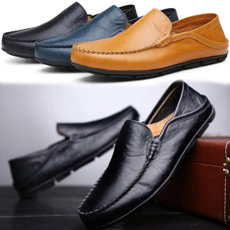 Big Size 38-46 Slip on Casual Men Loafers Spring and Autumn Mens Moccasins Shoes Genuine Leather Men's Flats | Обувь