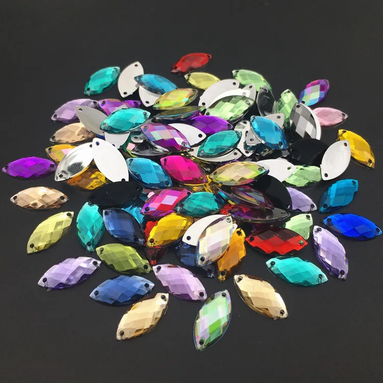 7x15mm Horse Eye Acrylic Sew On Rhinestones Flatback Colorful Marquise Sewing Loose Stones For Women Dress | Украшения и