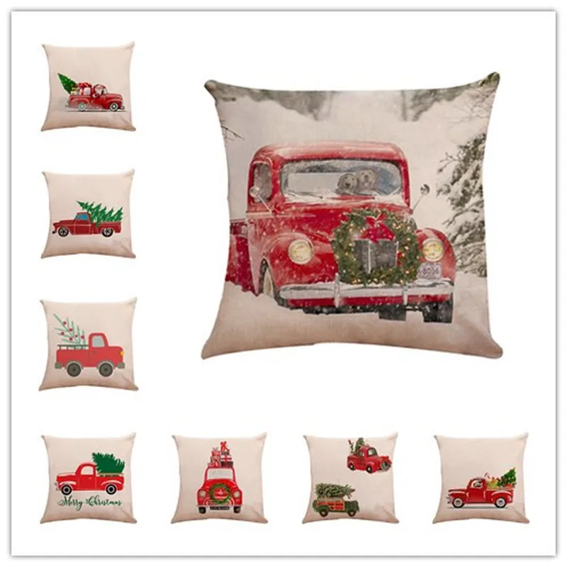 

New Christmas Series Car Cotton and Linen Printing Pillow Cover Home Decoration Sofa Cushion Cover Office Lunch Break Pillowcase