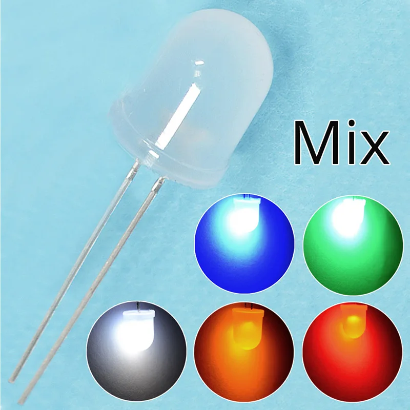 Mix color 100 шт. белый красный зеленый синий желтый 10 мм Диодная лампа ультра яркий рассеянный 5-6 V 8000MCD 1,9~ 3,4 V излучающие диоды светодиодный светильник - Испускаемый цвет: Mix color