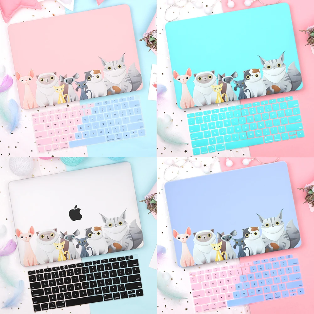Redlai матовый пластиковый жесткий чехол с мультяшным котом для MacBook Air Pro retina 11 12 13 15