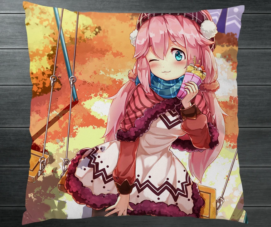Манга раскладной лагерь Yuru Camp Nadeshiko Kagamihara двусторонний чехол для подушки Fanart