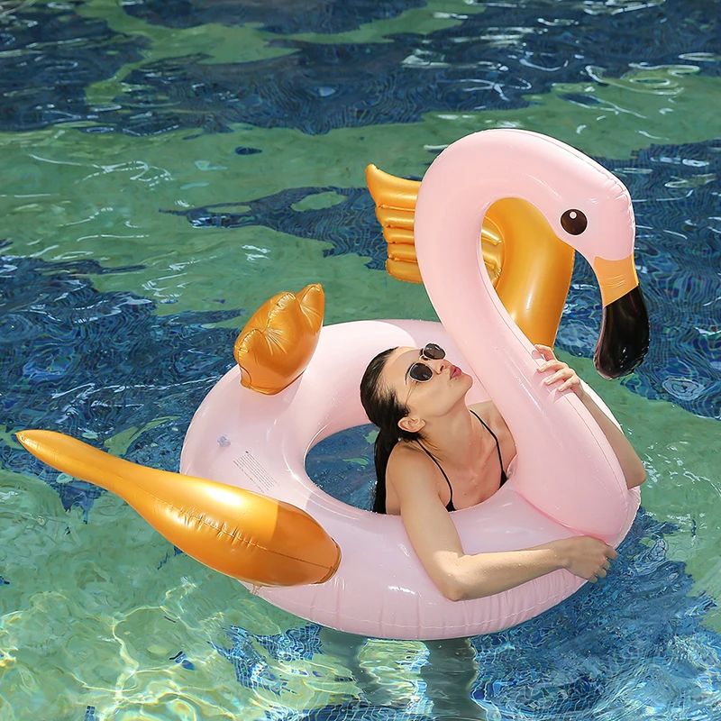 

130cm Inflatable Flamingo Swim Ring With Gold Wing 2019 INS Giant Flamingo Pool Float Swim Floating Pool Party Fun Boias Piscina