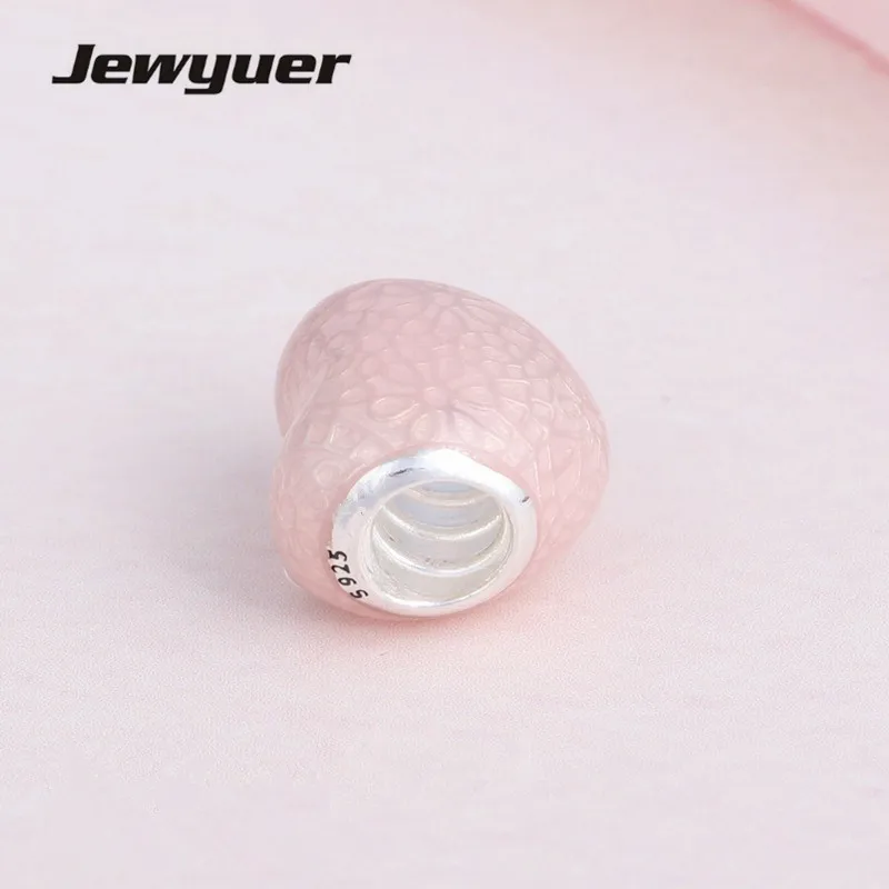 New Valentine's Day Pink Bow &amp Lace Heart charms 925 Sterling Silver beads fit charm Bracelets DIY fine jewelry Jewyuer BE435 |