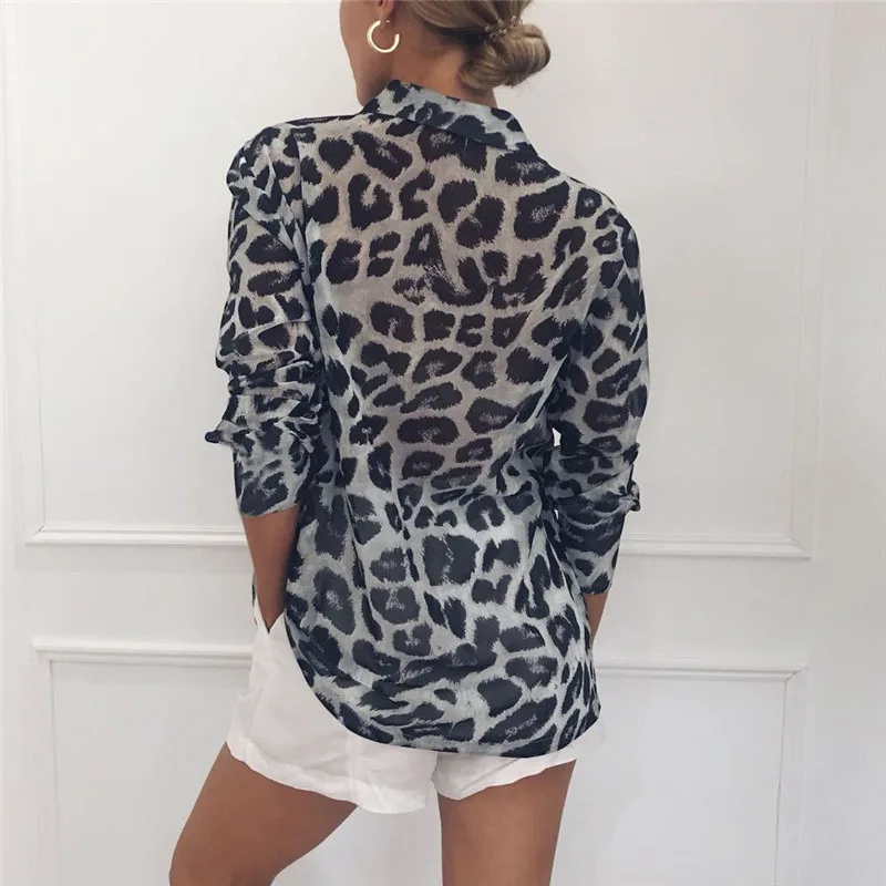 2019 европейский и американский взрывы Повседневная leopard с длинными рукавами шифон