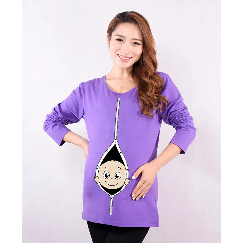 New Shirts for Pregnant Women 2018 &quotBaby Peeking Out&quot Long-Sleeve Maternity Clothes Christmas Gift Casual | Мать и ребенок