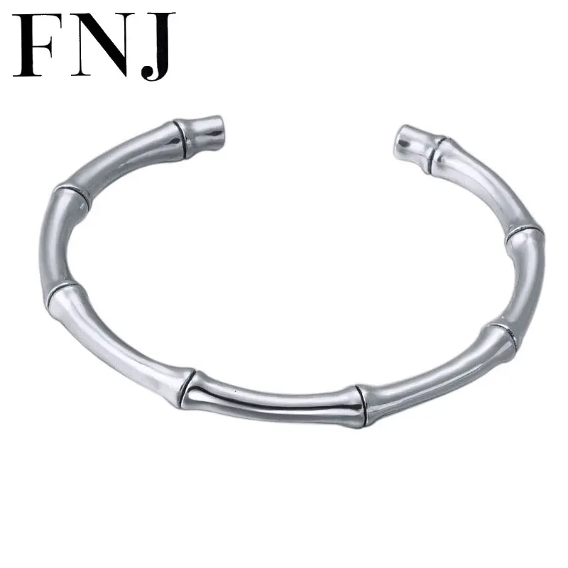 

FNJ Simple Bamboo Bangle 925 Silver Adjustable Size 58mm Fashion Original S925 Sterling Silver Bangles for Women Jewelry