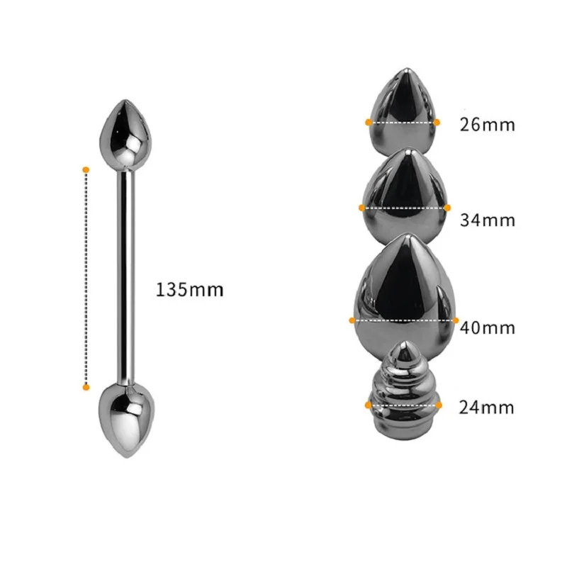 metal replaceable Double dildo Penetration anal beads butt plug basic fake penis vagina insert SM sex toys for man woman | Красота и