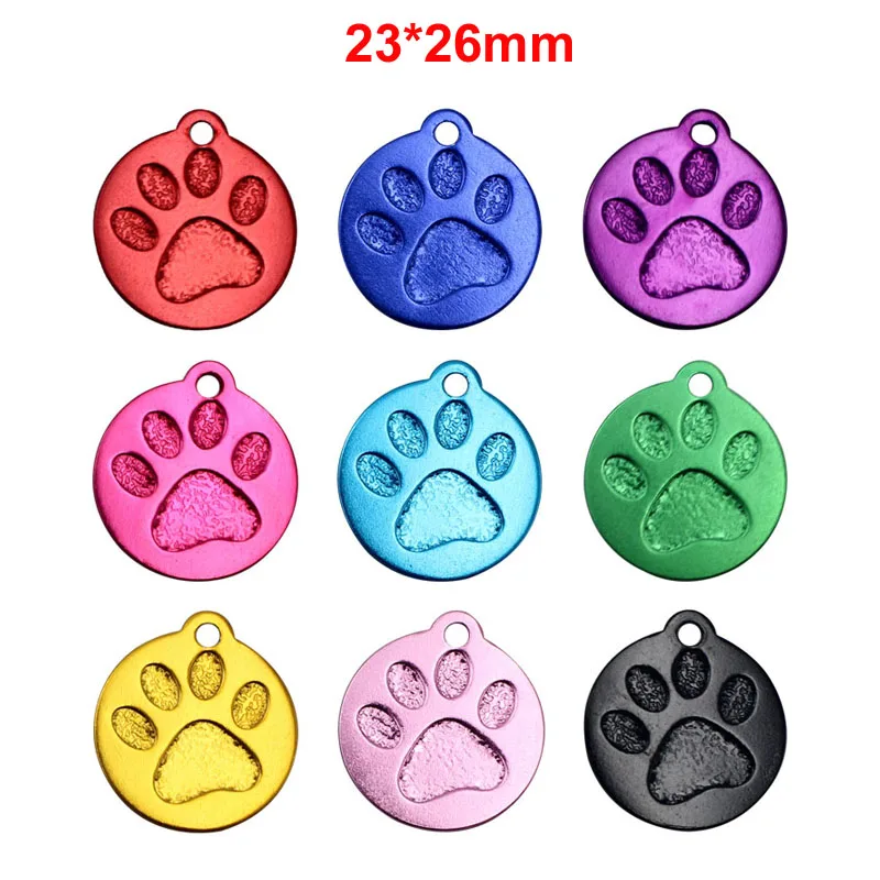 Round Paw 50 шт./лот, пустая бирка для собаки, ID, лапа, кость, кошка, цветная бирка для питомца, щенка, ошейник, подвеска, алюминиевая, для собаки, ID, имя, ошейник, бирки, аксессуары для домашних животных - Цвет: Round Paw