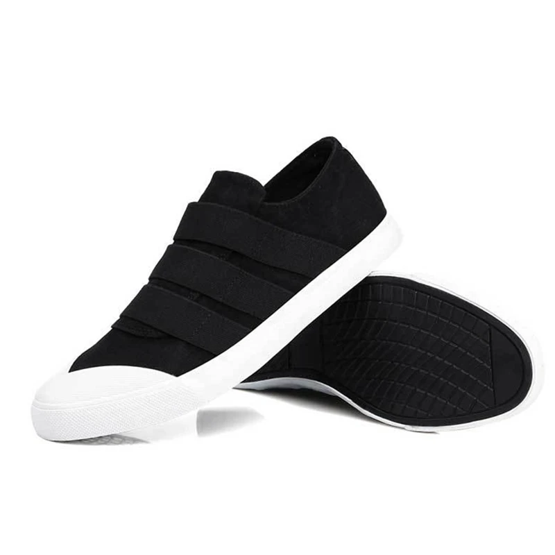 New Men Canvas Shoes Casual Sneakers Flat Loafers with Belt Decor Retro Style Black Skate Footwear Breathable Wear-resistant | Обувь
