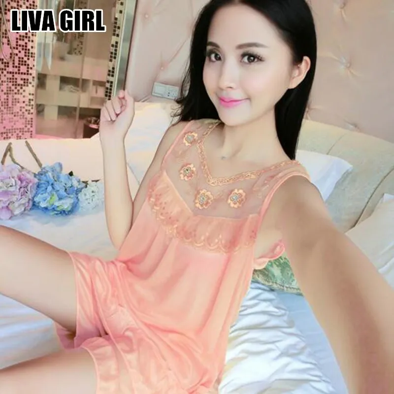 Пижама Liva Girl с V образным вырезом удобный пикантный Шелковый кружевной комплект