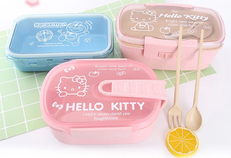 1 шт Doraemon мультфильм Bento Box Школа Путешествия еда Ланч-бокс с ложкой вилка