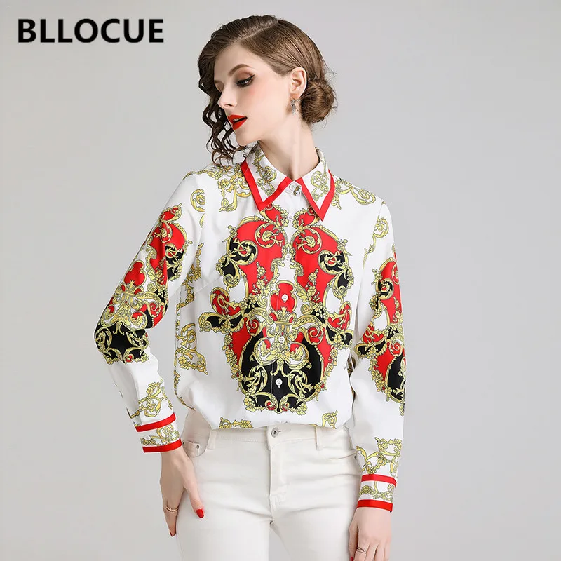 Женская блузка с длинным рукавом BLLOCUE офисная золотого цвета отложным воротником