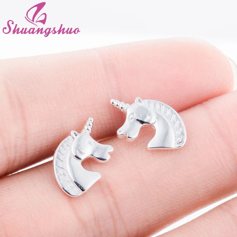 Корейские серьги Shuangshuo женские серьги-гвоздики в виде единорога для женщин