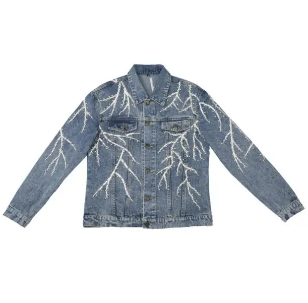 Мужская Повседневная джинсовая куртка с длинным рукавом трендовая ручной работы