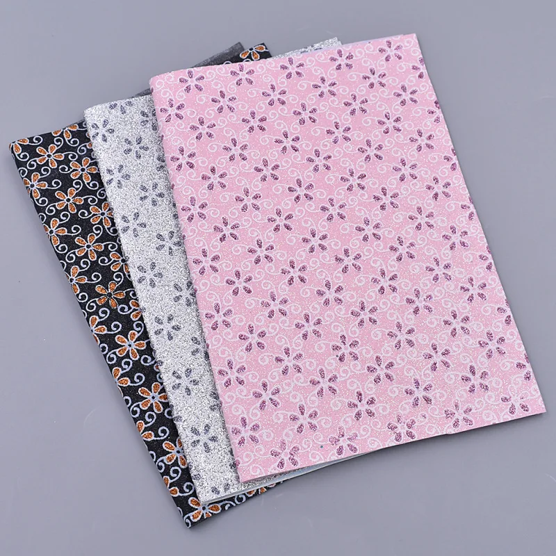 A4 21x29cm Flower Pattern Glitter Synthetic Leather Fabric For Bows Bags Sewing Craft DIY Decoration | Дом и сад
