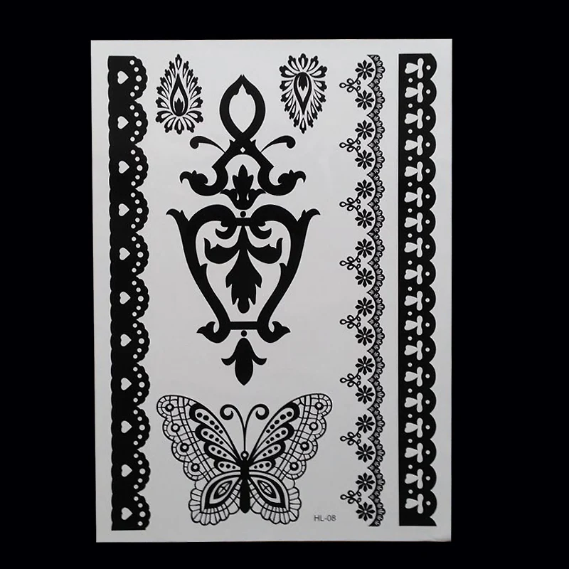 1 шт черное перо хна Временные татуировки для кружева руки вдохновили наклейки