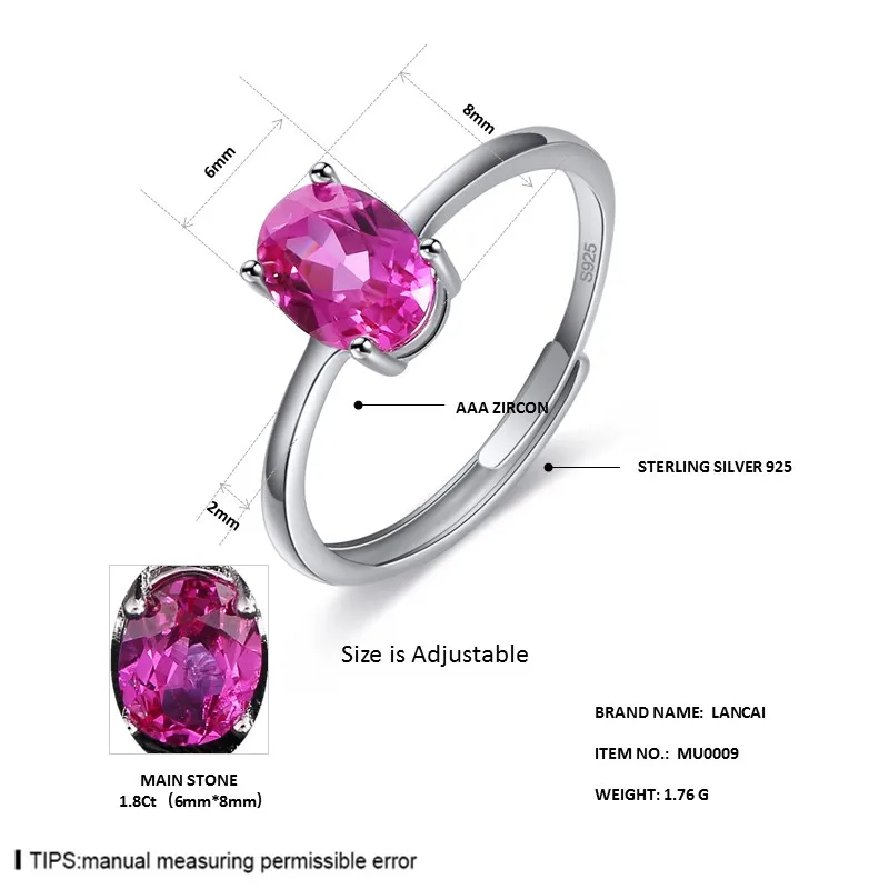 LANCAI простой стиль 1.8ct Рубин/Гранат/цитрин/Изумруд/период/Топаз/аметист кольцо