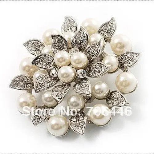 

Silver Plated Ivory Faux Pearl Lotus Flower Wedding Bouquet Pins Brooch