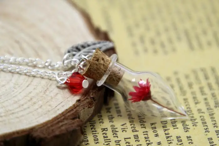 10 шт. ожерелье в виде стеклянной бутылки с красным цветком|glass bottle necklace|bottle necklacechain