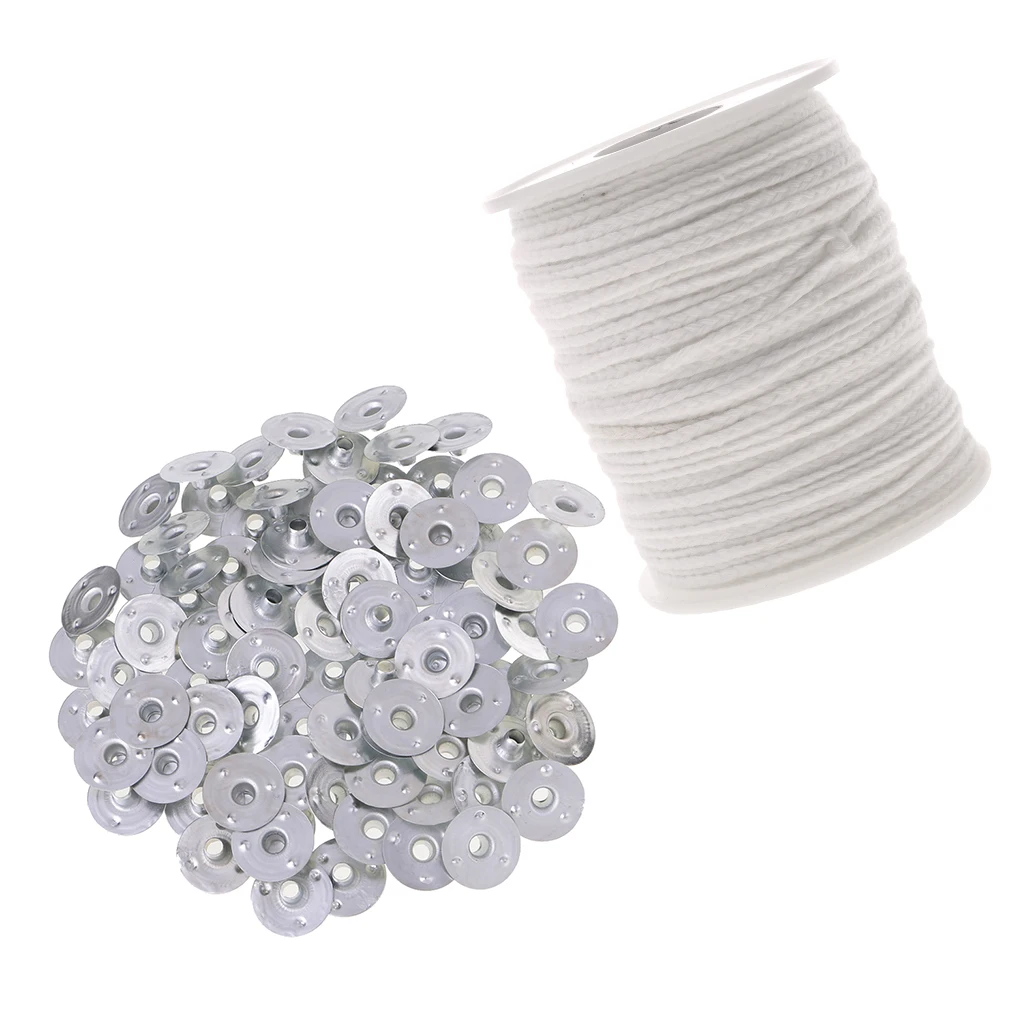 200Pcs Unwaxed Wicks Sustainer Tabs and 2.5mm Cotton Candle Core (200ft) for Making DIY Craft Candles | Дом и сад