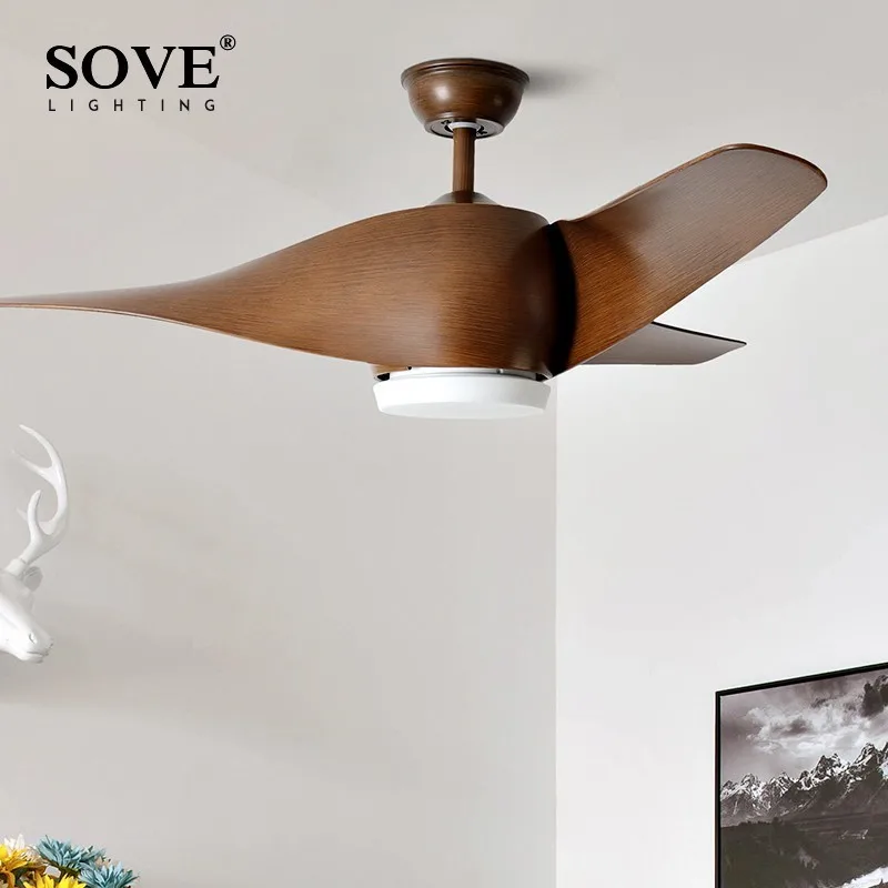 Sove 52 дюйма коричневый цвет LED потолочный вентилятор для дома декор люстра с