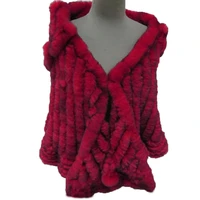 womens winter cape real rex rabbit fur shawl female knitted poncho wraps hollow out woven pattern
