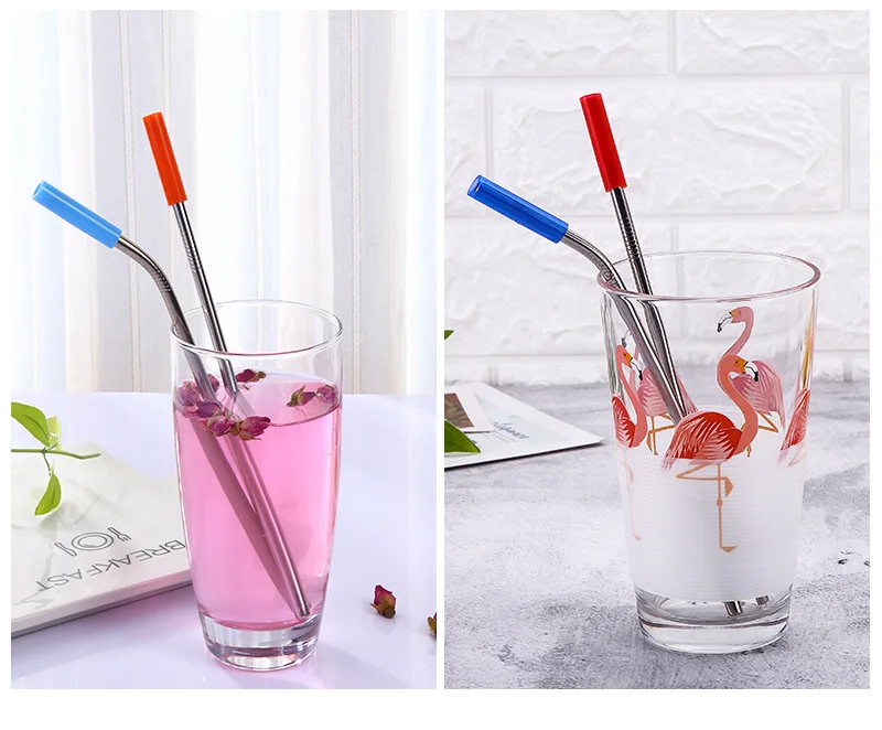 6Pcs/set Reusable Stainless Steel Straws Straight Bent Drinking with Silicone Tips for Hot Cold Beverage Drink Bar Tools | Дом и сад