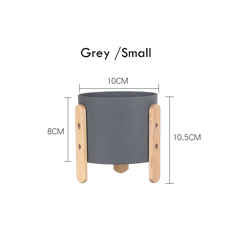 Grey S 1pc Macaron Color Flowerpot Iron Planter Pot with Wooden Stand Home Decor Craft Green Plant Pot with Hole - Цвет: Grey S