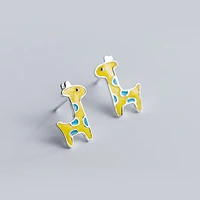 daisies 925 sterling silver blue yellow enamel giraffe stud earrings for women sterling silver jewelry boucles doreilles
