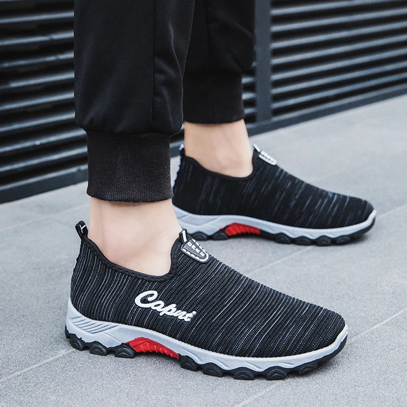 Onke кроссовки Flyknit для мужчин без шнуровки беговые бега Синяя легкая ходьба