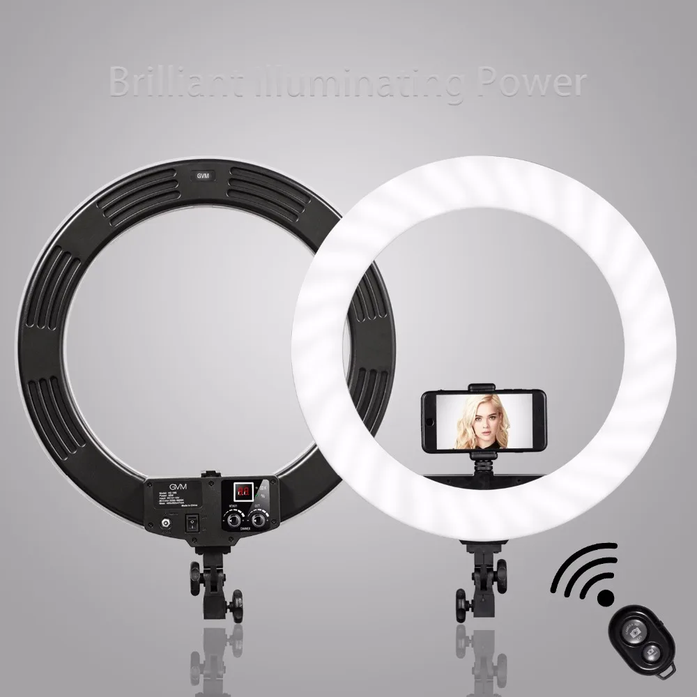 GVM Bi-color LED Ring Light With Stand 3200K-5600K Dimmable Video For Makeup YouTube Photography Lighting Kit 18 inch | Электроника
