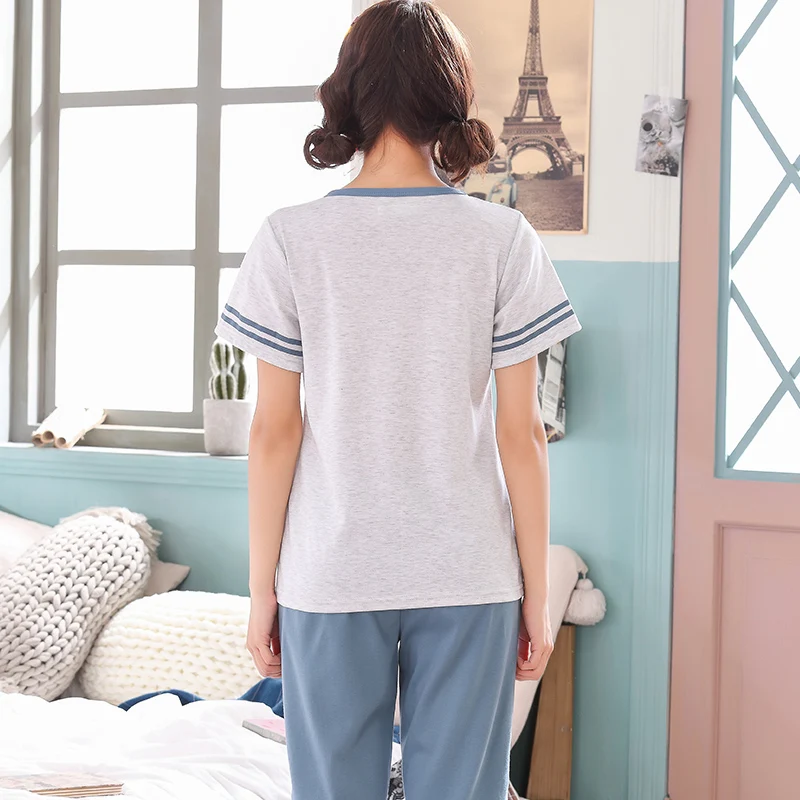 Летние простые пижамы для женщин 100% хлопок с короткими рукавами дамские пижамные