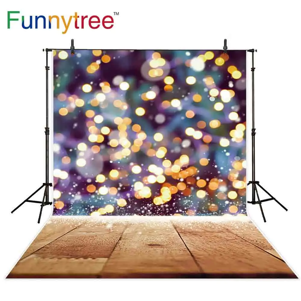 Фон Funnytree для фотостудии bokeh halo Рождество абстрактный снег деревянный пол фон