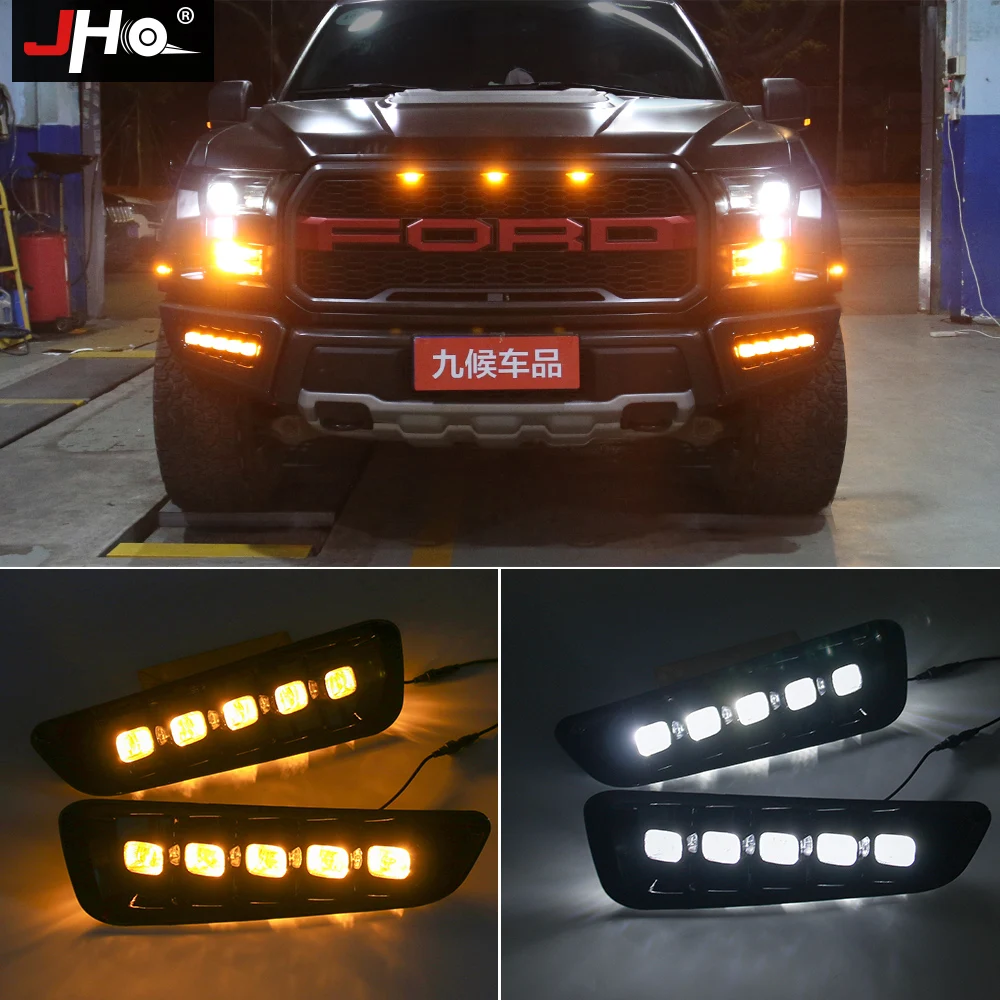 

JHO LED DRL w/указатель поворота для 2017 2018 Ford F150 Raptor 2019 дневные ходовые огни комплект противотуманных фар аксессуары для стайлинга грузовика