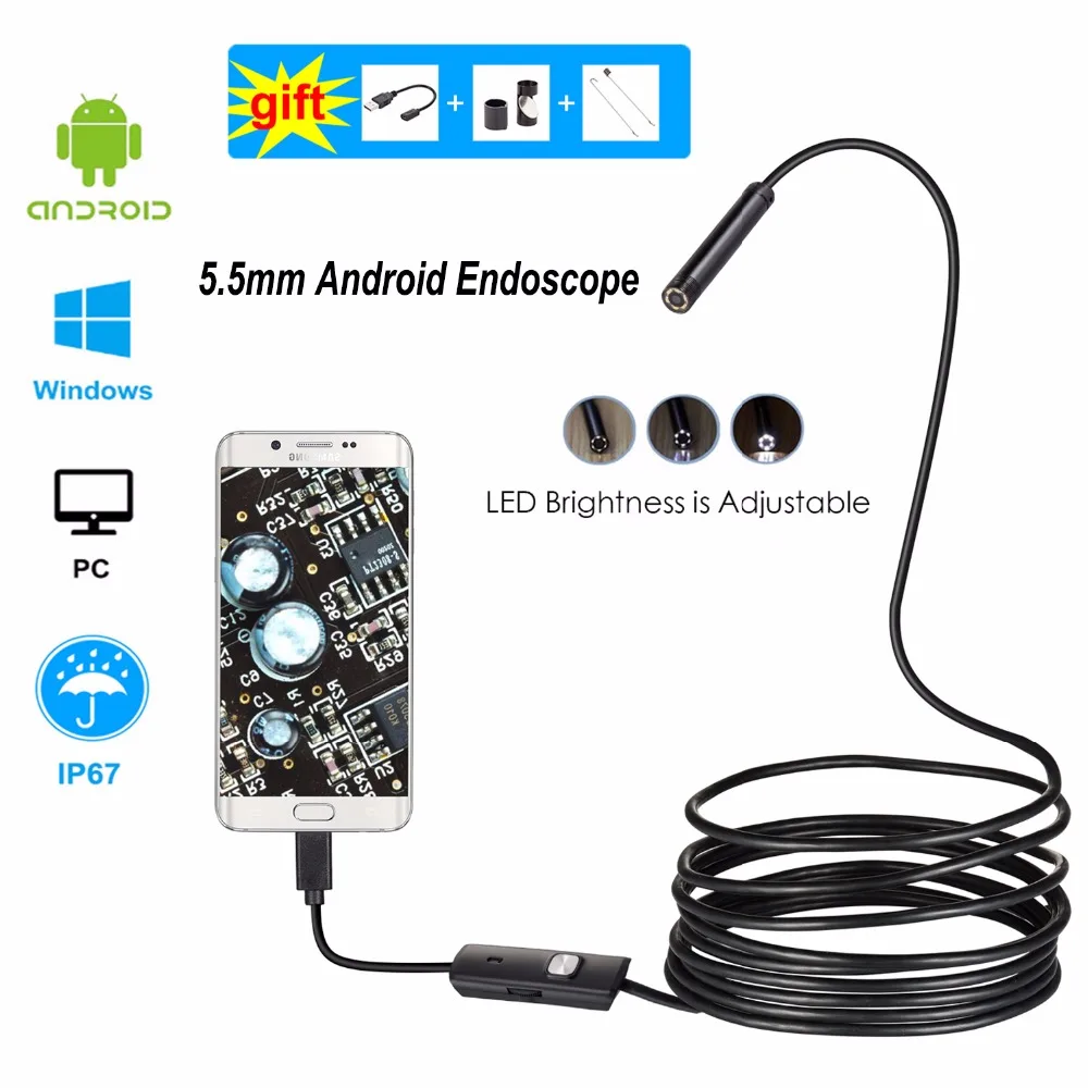 Мини камера 5 мм Usb Android эндоскоп для смартфона телефона с 6 светодиодами 1 м 2