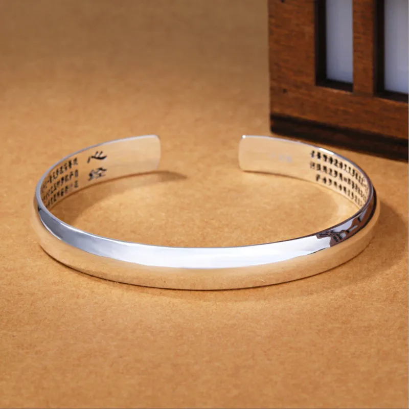 

Hot sale promotion 2019 new Buddhist heart sutra 925 sterling silver unisex bangles jewelry wholesale gift